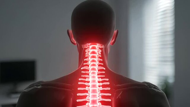 Glowing Red Indicator of Herniated Disc Pain in Mid Spine Area