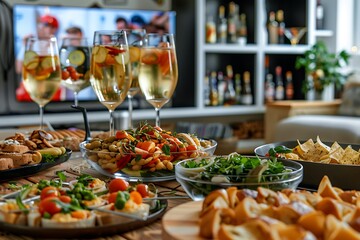Fototapeta premium Traditional mexican food with chips and vegetables on wooden table.