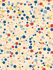 A seamless background of colorful polka dots in various sizes on a pale yellow canvas.