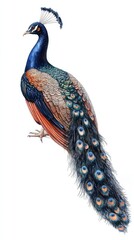 Obraz premium A vibrant peacock showcasing its colorful plumage and intricate feather patterns.