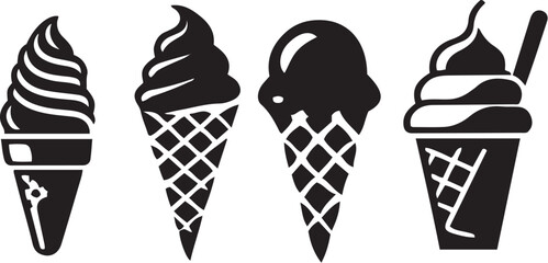 Ice Cream Set Silhouettes Vector Icon Illustration - Delicious Dessert Design