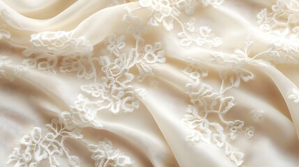 Fototapeta premium background of intricate lace details on a soft cream fabric. 