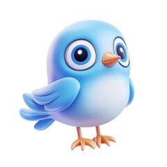 Obraz premium Cute blue cartoon bird with big eyes and cheerful expression