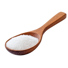Sugar in a wooden spoon isolated on white transparent background