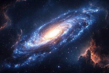 Obraz premium Captivating spiral galaxy illuminated by bright core and vibrant gas clouds in the vastness of space