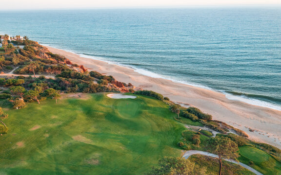 Aerial view of golcourse Vale do Lobo. with ocean view, Faro, Portugal