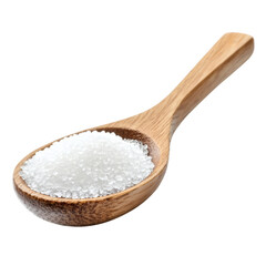 Sugar in a wooden spoon isolated on white transparent background