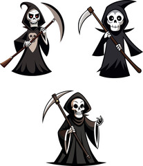 Grim reaper holding scythe, spooky halloween mascot collection