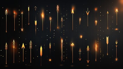 A stunning collection of golden arrows set against a dark background, perfect for use in digital designs, presentations, or as decorative elements in various creative projects.