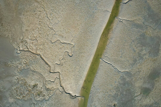 Aerial view of cape keraudren creek with beautiful patterns and textures in wetlands, pardoo, australia.