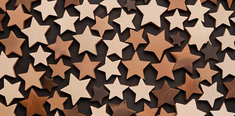 Fototapeta premium A visually appealing arrangement of wooden stars in various shades, perfect for creative projects, decoration ideas, and artistic designs. Ideal for backgrounds and crafts.