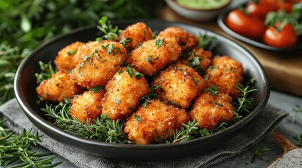 Fototapeta premium Crispy Fried Cheese Bites with Herbs