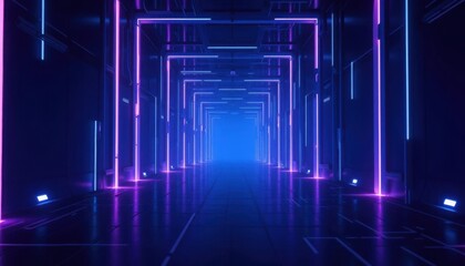 Neon Lights Corridor: Futuristic Cyberpunk Digital Art
