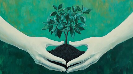 식목일, 양손으로 나무 모종을 든 모습