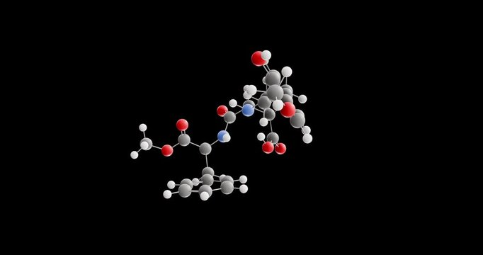 Advantame molecule, rotating 3D model of e969, looped video on a black background
