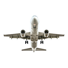Airplane Landing on White Background on transparent PNG background.