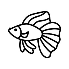 betta fish icon, fish line art, fish vector  - simple black line art icon of betta fish perfect for logos, and fish-themed designs.