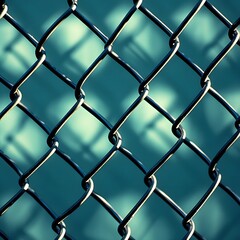 Fototapeta premium pattern of a chain-link fence with sunlight casting geometric shadows.