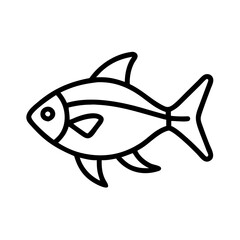 black skirt tetra fish icon, fish line art, fish vector  - simple black line art icon of black skirt tetra fish perfect for logos, and fish-themed designs.