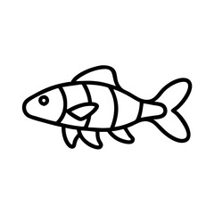 clown loach fish icon, fish line art, fish vector  - simple black line art icon of clown loach fish perfect for logos, and fish-themed designs.