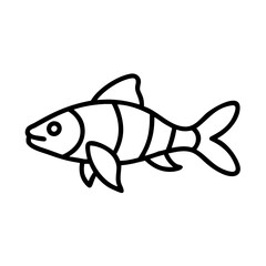 clown loach fish icon, fish line art, fish vector  - simple black line art icon of clown loach fish perfect for logos, and fish-themed designs.
