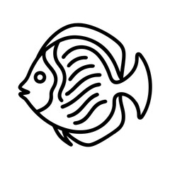 discus fish icon, fish line art, fish vector  - simple black line art icon of discus fish perfect for logos, and fish-themed designs.