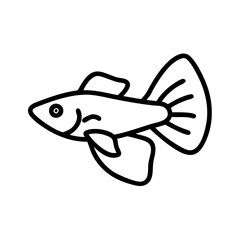 guppy fish icon, fish line art, fish vector  - simple black line art icon of guppy fish perfect for logos, and fish-themed designs.
