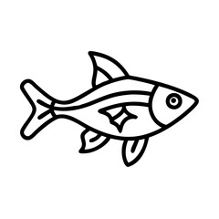 harlequin rasbora fish icon, fish line art, fish vector  - simple black line art icon of harlequin rasbora fish perfect for logos, and fish-themed designs.