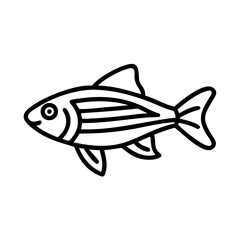 zebra danio fish icon, fish line art, fish vector  - simple black line art icon of zebra danio fish perfect for logos, and fish-themed designs.