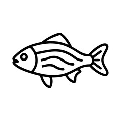 zebra danio fish icon, fish line art, fish vector  - simple black line art icon of zebra danio fish perfect for logos, and fish-themed designs.