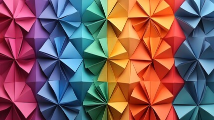 pattern of colorful origami shapes arranged symmetrically.