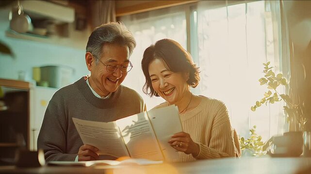 Japanese senior couple rejoices after reading a letter on Respect for the Aged Day
