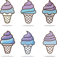 Collection of Colorful Ice Cream Cones - Sweet Dessert Vector Illustrations