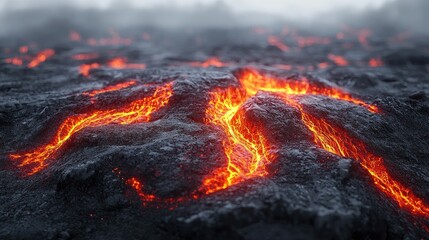 Molten Rock: A fiery volcanic landscape, showcasing the raw power of nature.  Glowing rivers of magma flow across dark, rugged terrain, a breathtaking display of Earth's fiery heart.