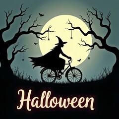Fototapeta premium halloween background. halloween going home by bike