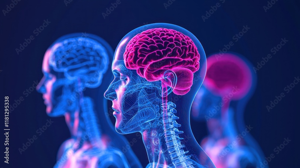 Poster detailed visualization of human brain with neural connections