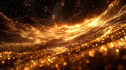 Naklejka premium Golden Glitter: Sparkling Waves of Light and Shimmer. Abstract Luxury Background Texture.