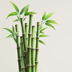 Obraz premium Fresh Green Bamboo Stalks with Lush Leaves on Light Background