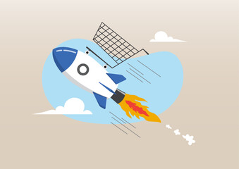 shopping cart or trolley on fast rocket booster flying hight in the sky © tujuh17belas