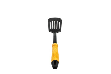 Black silicone cooking spatula for cooking, isolated on white background. NATIONAL COOKING DAY. National Spatula Day