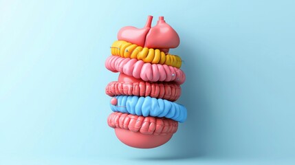 Colorful 3D Render of Human Digestive System Anatomy Model