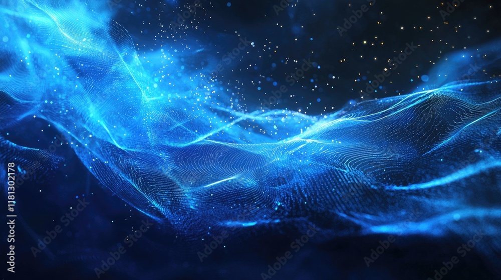 Poster Explore a visually stunning abstract digital background that showcases glowing blue data streams and lines, symbolizing technology and innovation within the cyber space.