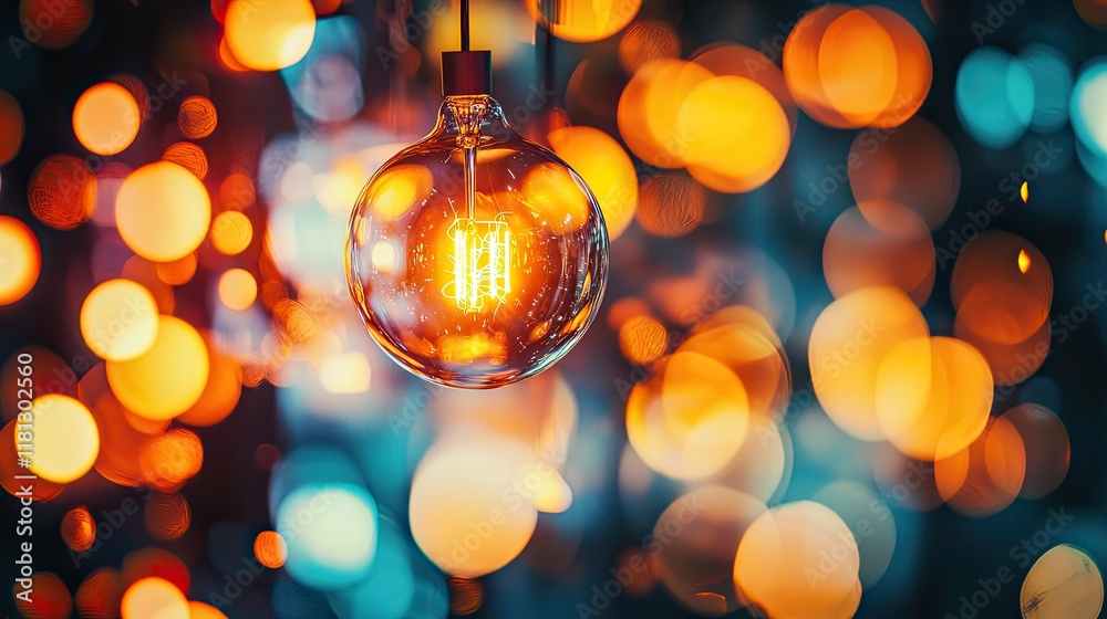 Poster a captivating light bulb shines with a warm glow, creating vibrant reflections on a dark surface. th