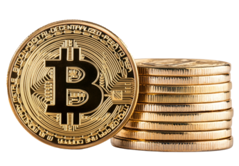 a stack of gold bitcoin	
