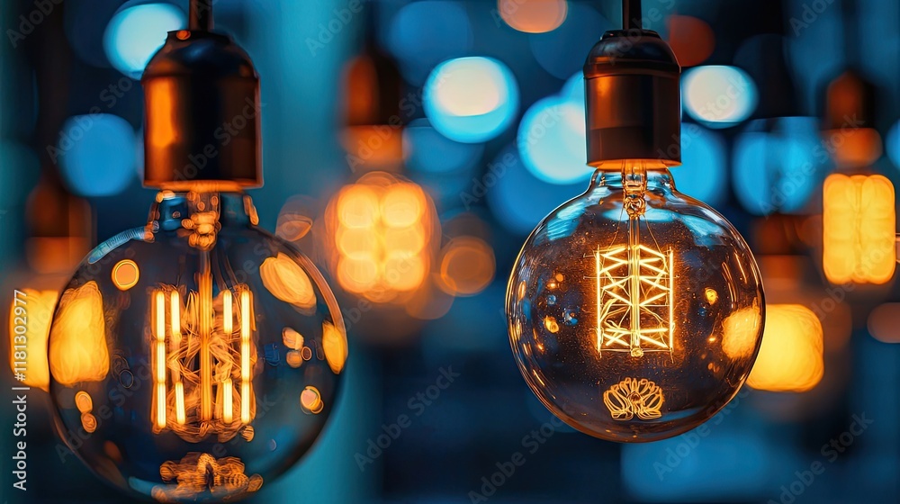 Poster a captivating light bulb shines with a warm glow, creating vibrant reflections on a dark surface. th