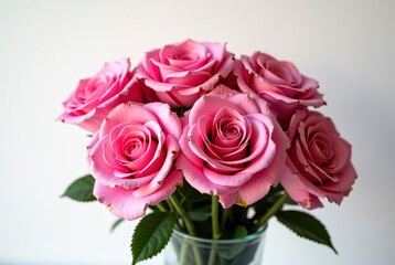 Tender Pink Roses Arranged in a Glass Vase