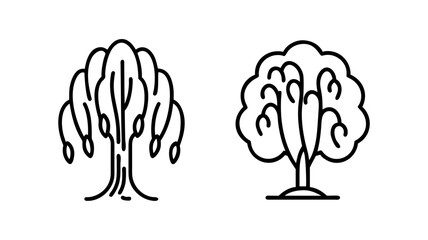 willow tree icon, tree line art, tree vector - simple black line art icon of willow tree perfect for logos, and tree-themed designs.