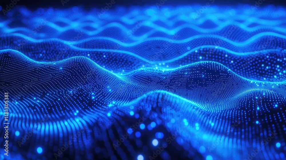 Aufkleber Discover a stunning abstract digital background featuring glowing dots and lines that symbolize data connection and networking in a captivating blue gradient.