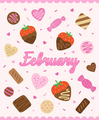 February Valentine's Day Illustration with Chocolate
