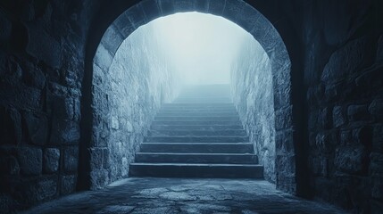 Fototapeta premium Mysterious Stone Stairway in an Ancient Tunnel